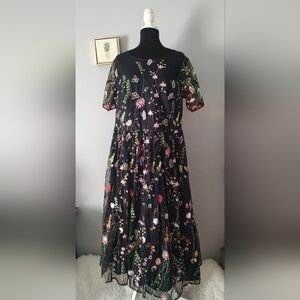 Morgan & Co. Black Dress with Colorful Floral Embroidery
